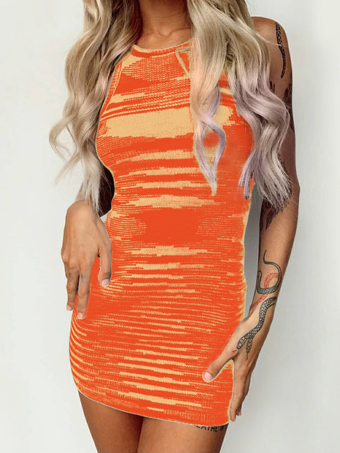 Ashley Rotes ärmelloses und schmal geschnittenes Strickkleid